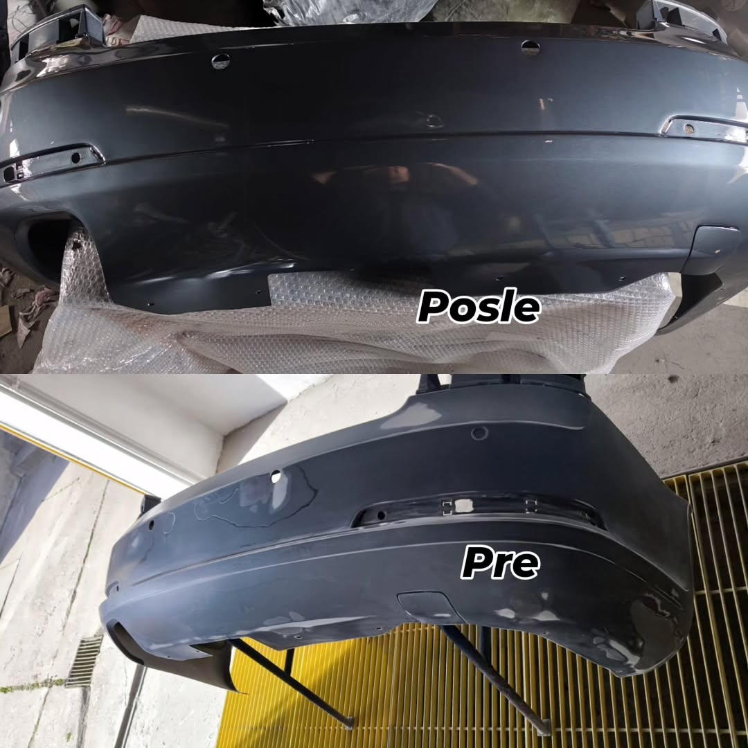 Pre i posle autolimarskog farbanja branika.