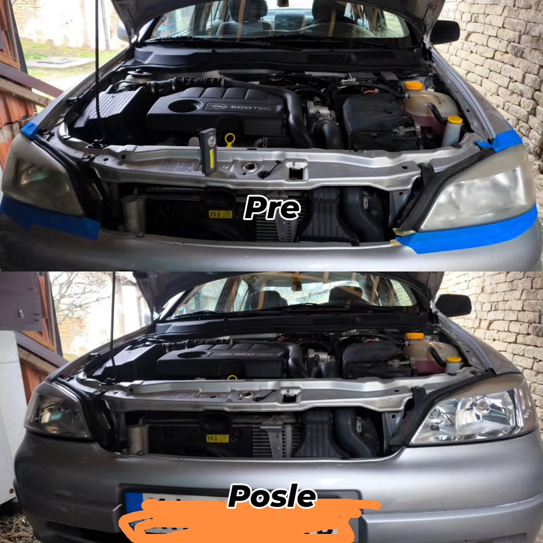 Pre i posle sredjivanja farova na Opel automobilu.