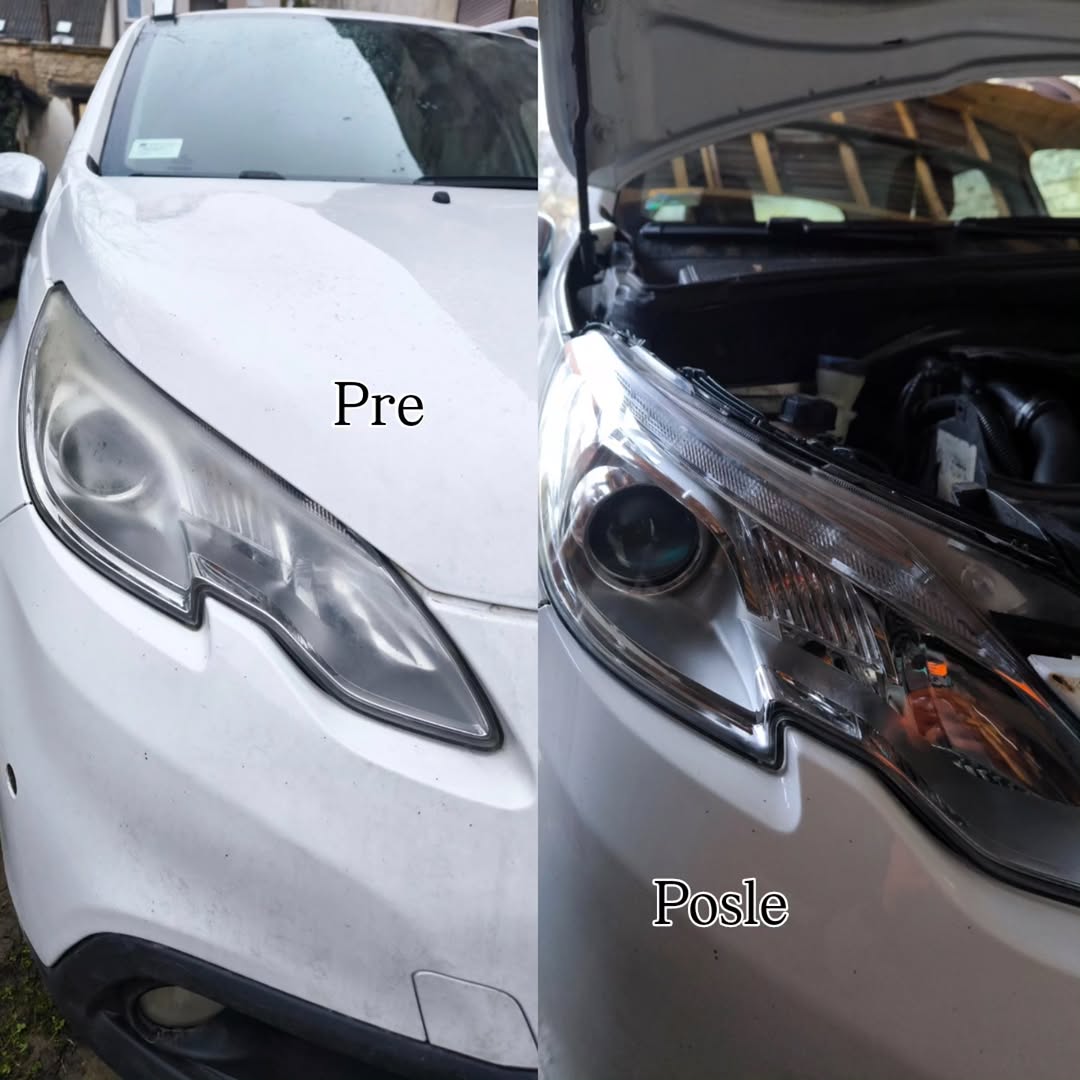 Pre i posle farova na belom automobilu.